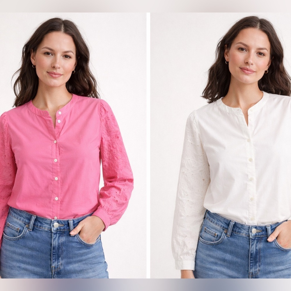 BNWT JCrew BUNDLE- Eyelet Sleeve Button Front Tops - Picture 3 of 7